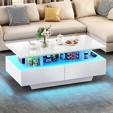 High Gloss Coffee Table Center Cocktail Table with LED Lights & Sliding Drawers picture