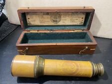 Antique Nautical Brass Leather Marine Telescope HMS ENDEAVOUR Wood Box 1778 picture