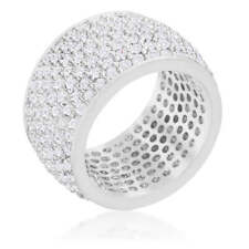 Wide Pave Cubic Zirconia Silvertone Band Ring picture