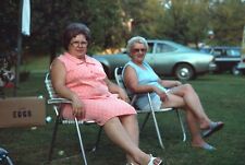 1980 Two Women Sitting Retro Lawn Chairs Outdoor Party Vintage 35mm Slide picture