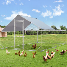Large Metal Chicken Coop Walk-in Poultry Cage Hen House Peaked&Flat Roof w/Cover picture