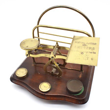 Vintage English Accurate Letter Brass Postal Balance Scale & Letter Holder USA picture