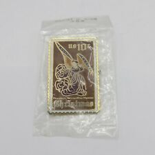 Vintage March Co Christmas Angel Holiday Postage Stamp Enamel Lapel Pin NIP picture