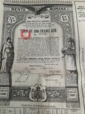 Romania 1929 Renta Romana 1000 franci AUR gold Bond Loan uncancelled with cupons picture
