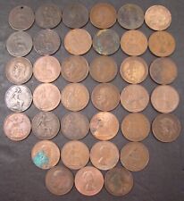 BRITISH LARGE PENNY LOT of 37 Pennies 1890-1967 Great Britain 1c Foreign Coin picture