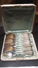12 WEBSTER BROS. & CO. BROOKLYN NY STERLING SILVER SPOONS IN ORIGINAL CASE  RARE picture