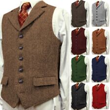 Mens Wool Vest Vintage Western Tweed Herringbone Formal Hunting Vests M Large XL picture