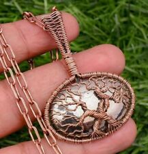 Apache Pyrite Double Tree Copper Wire Wrapped Handmade Jewelry Pendant Necklace picture