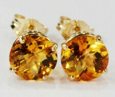 2 Ct Lab Created Citrine Solitaire Stud Earrings 14k Yellow Gold Plated Silver picture