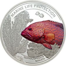 25g Silver Coin 2016 Palau $5 Marine Life Cephalopholis miniata Coral Hind Fish picture