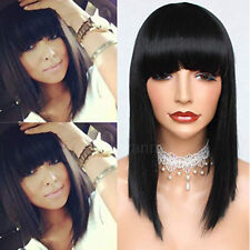 Short Bob Straight Full Bangs Synthetic None Lace Wig Glueless Black Hair Wigs picture