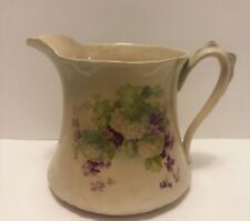 Antique Dresden Pottery Hydrangea Pitcher Taupe, white,purple flowers 6