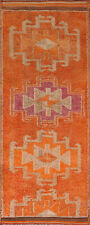 Orange Wool Oushak Oriental Runner Rug 4x10 Turkish Handmade Wool for Hallway picture
