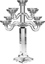 (D) Judaica Crystal Clear Candelabra with 9 Branches Taper Candlestick Holder picture