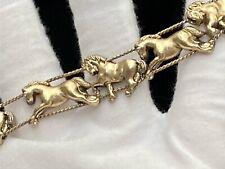 Vintage Running Horses Western Gold Tone Bracelet 7.5in Double Rope Chain 30g picture