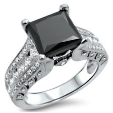 New 3.34 Ct Lab Created Black Princess Diamond 925 Silver Gothic Engagement Ring picture