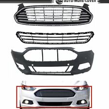 For 2013-16 Ford Fusion Front Bumper Cover w/ Sensor Front Upper+Lower Grille picture