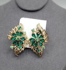 Vintage Coro Rhinestone Flower Clip On Earrings Des Pat Pending Early Design  picture