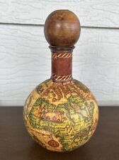 Vintage Italian Leather Wrapped World Map Wine Bottle picture