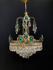 Antique Vintage French Blue Crystals Chandelier Lighting Ceiling Lamp 1960's picture