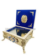 Reliquary Box Orthodox Christian Handcarved Bulat Blue Velvet 10.62