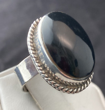 Vintage Taxco Mexico Adjustable Onyx Ring Size 6.5 Sterling Silver 925 Ring 12g picture