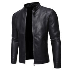 Mens Faux Pu Leather Stand Collar Slim Fit Zip Coats Motorcycle Jacket Outwear picture