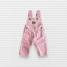 Vintage OshKosh B'Gosh Baby Girls Overalls Pink White Stripe Made in USA Sz 6-9M picture
