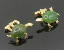 B.A.B 14K GOLD - Vintage Shiny Green Jade Turtle Cufflinks - GOT035 picture