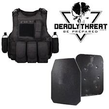 Force Recon Black Storm Tactical Vest Plate Carrier W/ Level III+ Armor Plates picture
