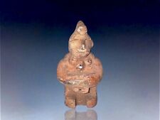 Pre Columbian Aztec Terracotta Pottery Figure With Headdress & Necklace picture