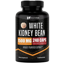 White Kidney Bean Extract 7,500 mg | 240 Capsules Pure Carb Blocker HEALTHFARE picture