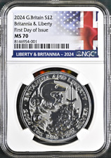 2024 uk 2 lb liberty britannia 1 oz silver coin ngc ms 70 fdoi picture