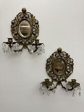 Pair Of Vintage Mirrored Sconces With Crystals Glo-mar Artworks Inc NY picture