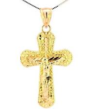10K Real Gold Nugget Jesus Crucifix Cross Charm with Box Chain picture