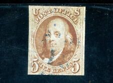 USAstamps Used VF US 1847 Franklin 1st Stamp Sct 1d With Blue Cancel picture