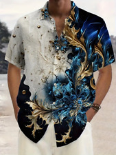 Men Vintage Inspired Floral Button-Down Short Sleeve Breathable Fabric Summer picture