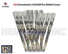 GreenBacks $100 Bill Pre-Rolled Cones 100% Organic Non GMO (100 Pcs.) picture