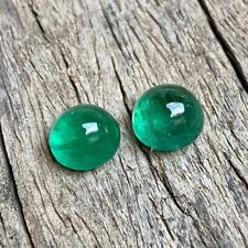 2.02 Carat Natural Zambia Emerald 2 PC 6 MM Round Pair Smooth Cabochon Gemstone picture
