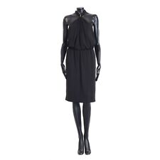 CELINE 3450$ Black Draped Dress With Triomphe Signature Barrette In Silk Cady picture