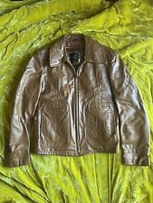 Vintage Sears The Leather Shop Brown Lined Leather Jacket Coat Size 36 picture