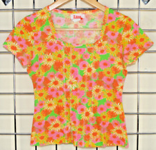 Top VTG 70s Liza by Lilly Pulitzer Orange Pink Yellow Flower Power Fitted Sz S/M picture
