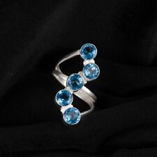Natural Swiss Topaz Gemstone Band Blue Ring Size  925 Sterling Silver picture