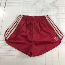 Vintage Adidas Running Shorts Mens S 28-30 Burgundy Red Three Gray Stripes Logo picture