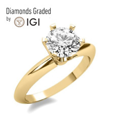 1Ct D VS1 Diamond Engagement Rings IGI Certfied Round Lab Grown 18K Yellow Gold picture