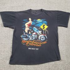 Vintage 80s Biker Shirt Mens Large Black Dangerous Curves Single Stitch Fade picture
