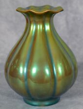 Zsolnay Vintage Green & Blue Iridescent Eosin Segmented Pottery Vase picture