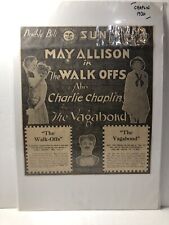1920 newspaper print ad - Charlie Chaplin- The Vagabond -May Allison - Walk Offs picture