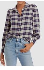 $168 Rails Blue Angelica Check Flannel Button-Up Top Size XS Oversized Soft Puff picture