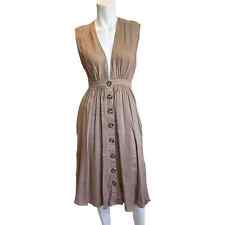 LPA Revolve Tan Beige Linen Plunge V-Neck Shirred Button Down Linen Dress sz XS picture